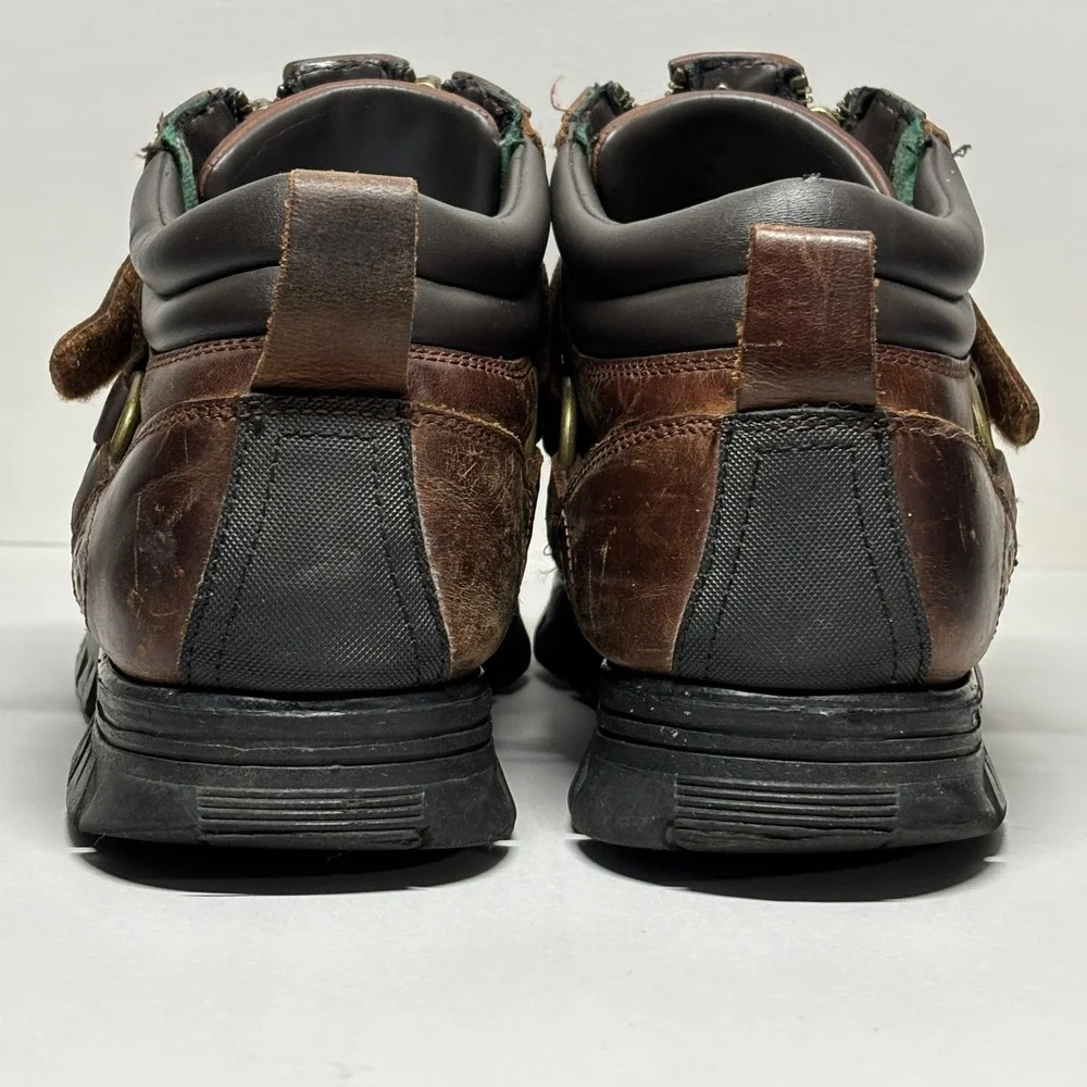 Polo Ralph‎ Lauren Conquest III Boots Mens 13 Brown Leather Good Dual Zip Strap